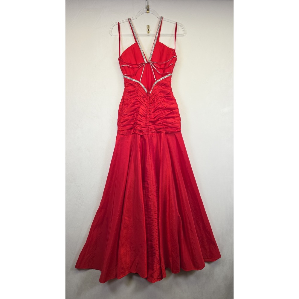 Mori Lee Prom Dress Womens 1/2 Red Formal Rhinestone Mermaid Maxi Glam Hollywood - Picture 4 of 16